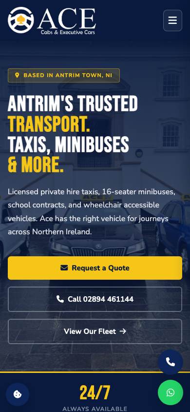 Ace Executive website on a phone