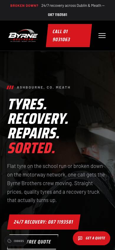 Byrne Brothers website on a phone