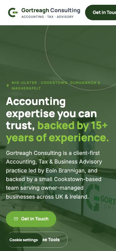 Gortreagh Consulting website on a phone