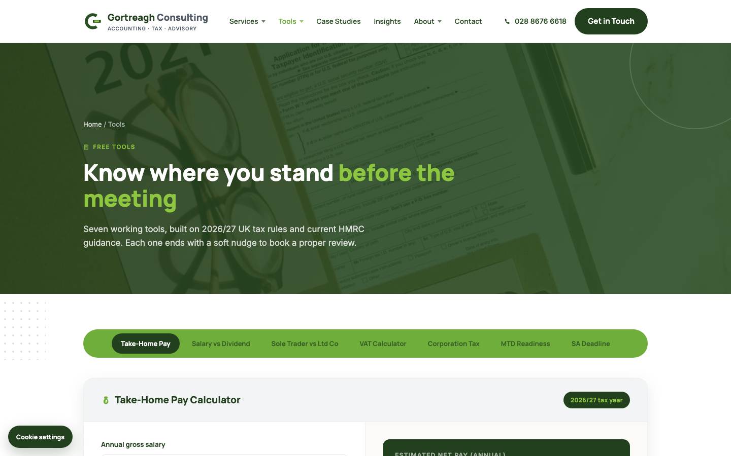 Free tax calculators on the Gortreagh Consulting site