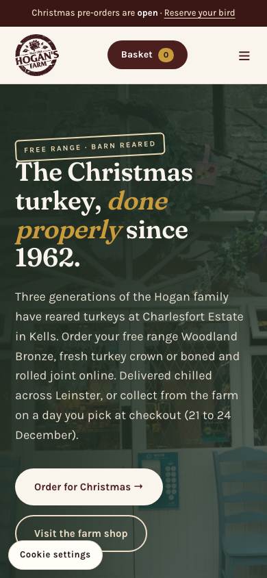 Hogan's Farm website on a phone