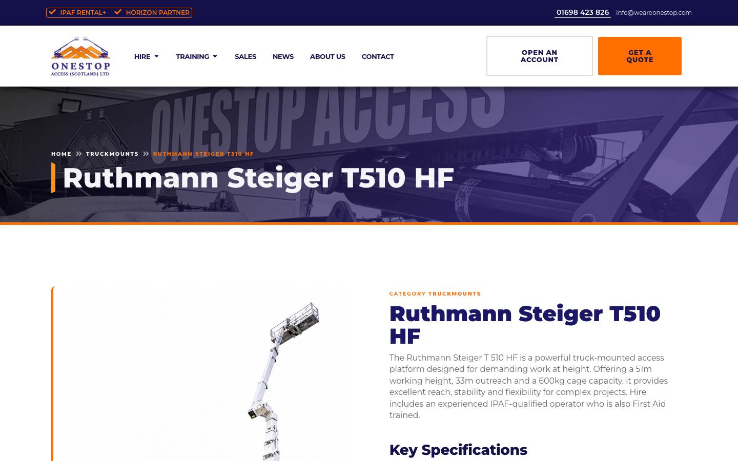 Ruthmann Steiger T510 HF product page, a truckmount in the Onestop Access fleet