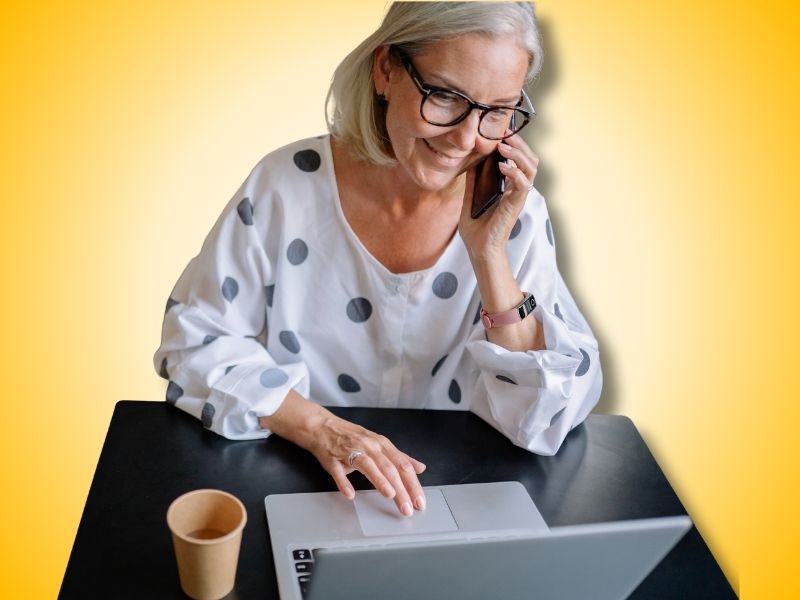 A member of the YWeb team on a call with a client